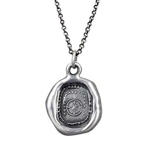 Mariners Compass Wax Seal Necklace Antiqued - Compass Wax Seal Pendant from Antique Wax Seal