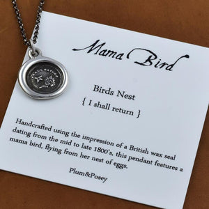 Birds Nest Wax Seal Charm Necklace - Mom Necklace - Mothers Necklace Mama Bird