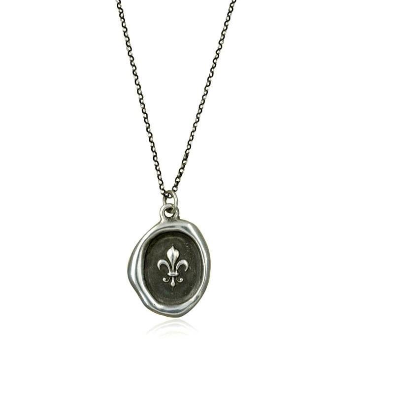 Fleur de lis Purity Crest Wax Seal Necklace - Fleur de lyse French Lily Iris