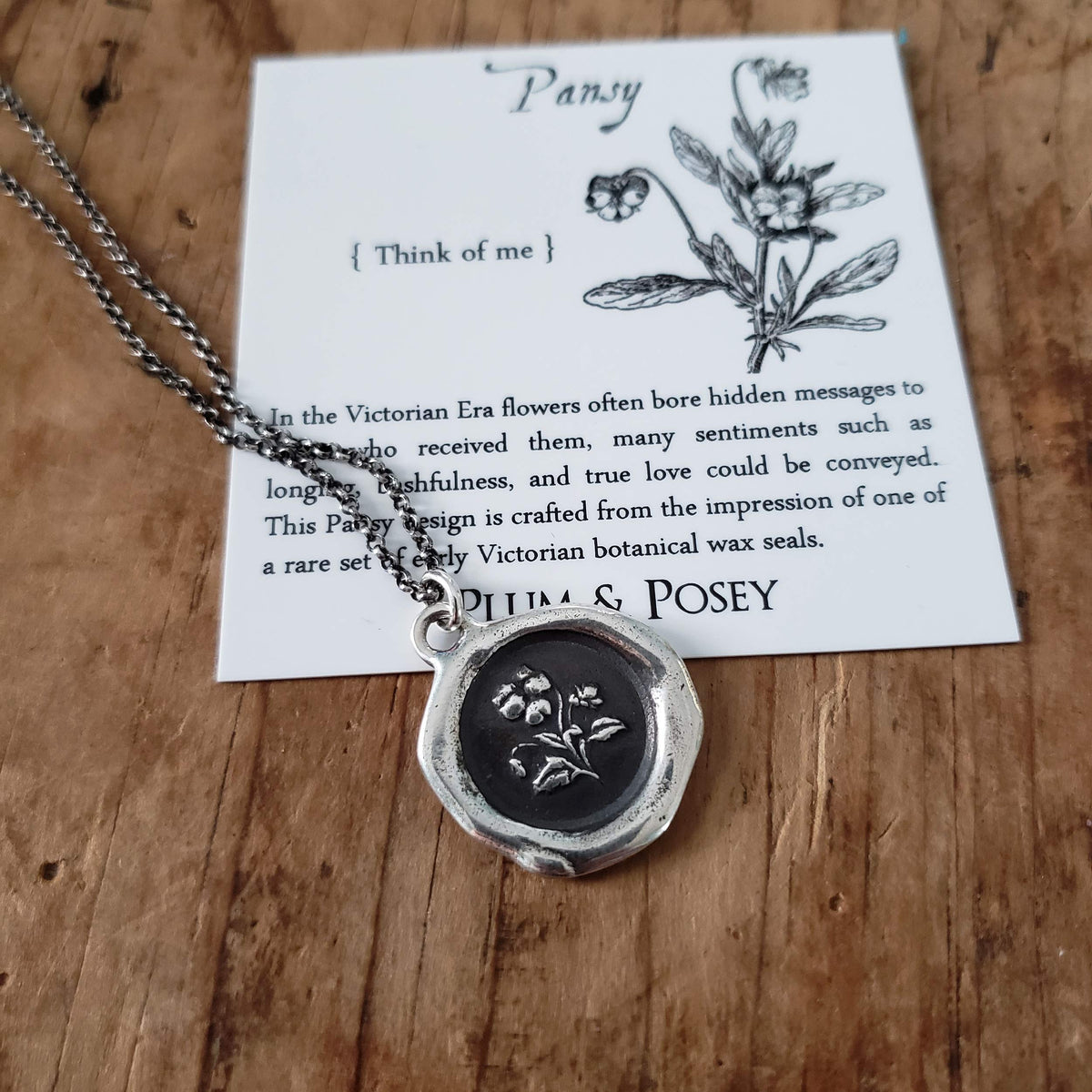 Pansy Wax Seal Necklace ~ Think of me