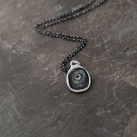 Moon Wax Seal Necklace - What is heaven without thee - Quid sine te coelum