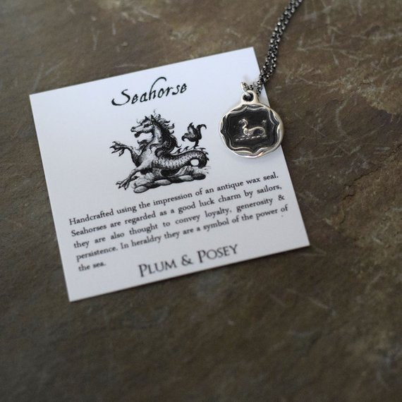 Seahorse necklace - Wax seal necklace made from an antique wax seal with seahorse design