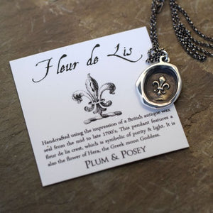 Fleur de lis Purity Crest Wax Seal Necklace - Fleur de lyse French Lily Iris