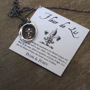 Fleur de lis Purity Crest Wax Seal Necklace - Fleur de lyse French Lily Iris