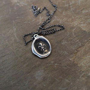 Fleur de lis Purity Crest Wax Seal Necklace - Fleur de lyse French Lily Iris