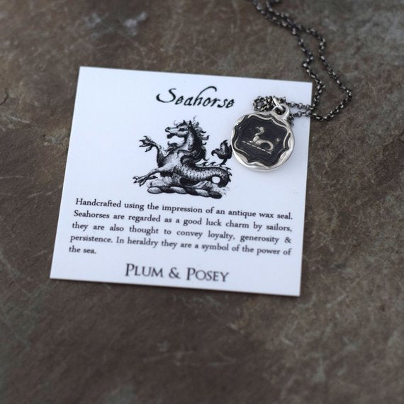Seahorse necklace - Wax seal necklace made from an antique wax seal with seahorse design