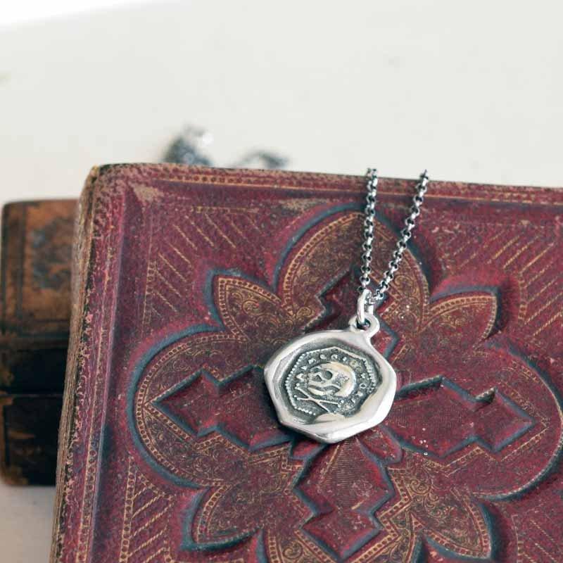 Skull &amp; Crossbone Necklace -  Memento Mori Wax Seal Skull Necklace