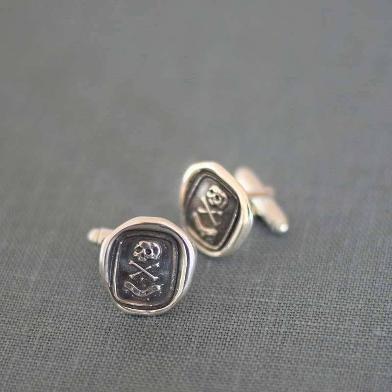 Skull Cufflinks Skull and Crossbones - From an antique Memento Mori Wax Seal with each cuff link featuring &#39;Death or Glory&#39;
