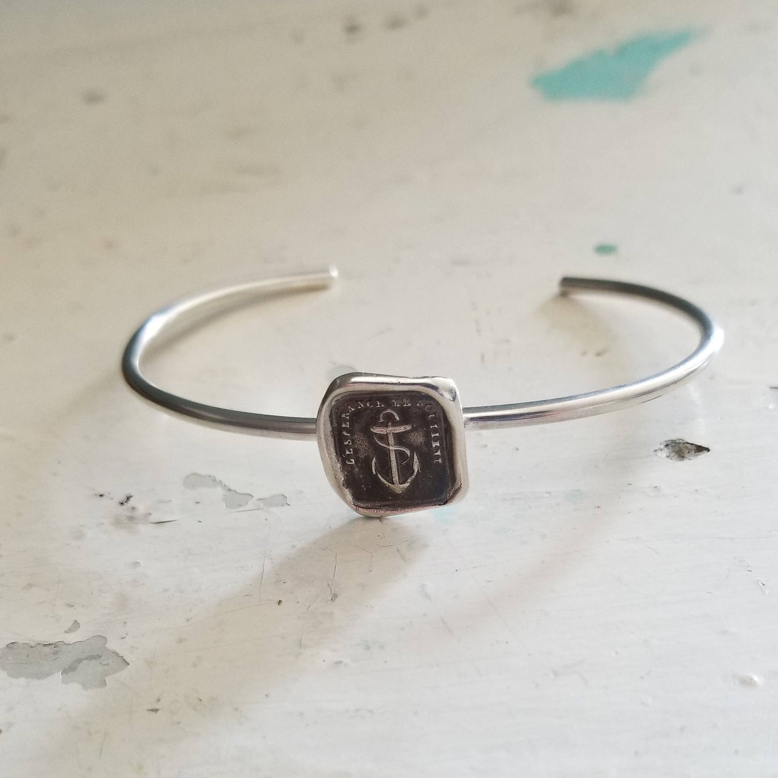 Hope Sustains Me Wax Seal Bracelet - Anchor Cuff Bangle Bracelet