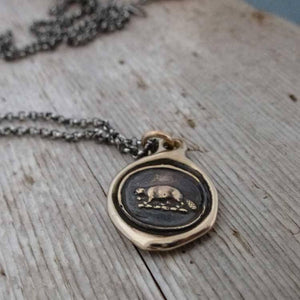 Industry and Perseverance Wax Seal Necklace of a Beaver in Bronze