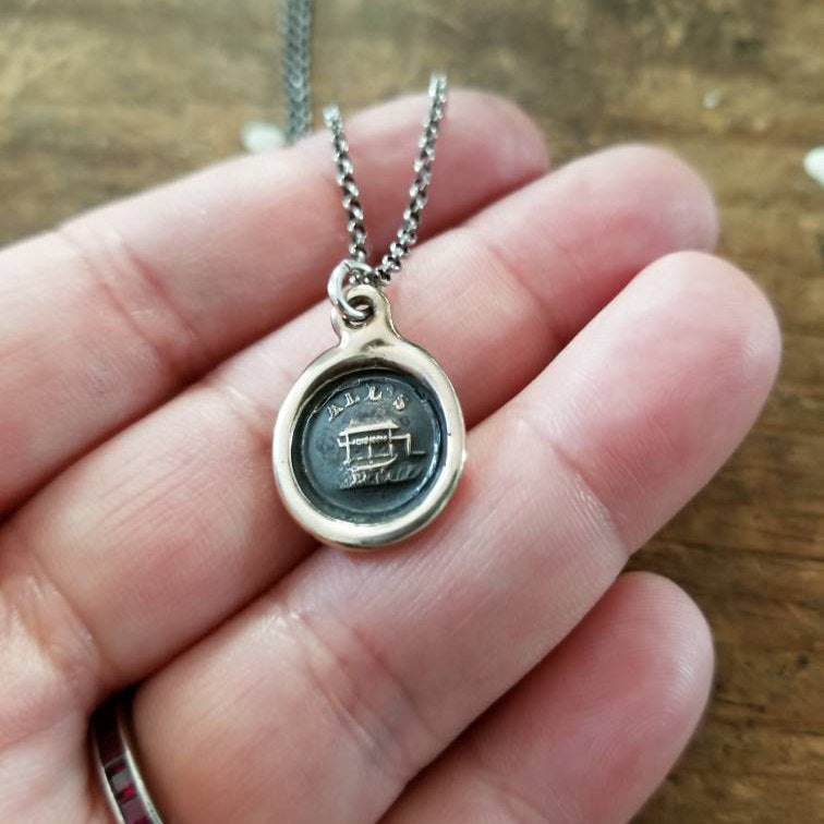 Bronze Wax Seal Wishing Well Pendant - All&#39;s Well