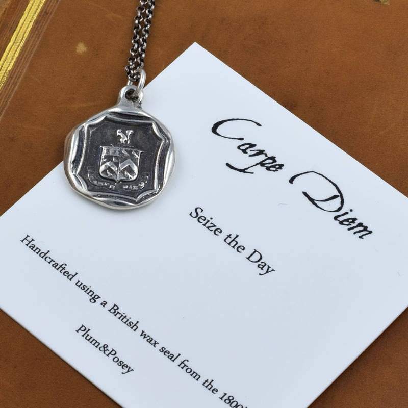 Squirrel and Owl Carpe Diem Crest Necklace in bronze