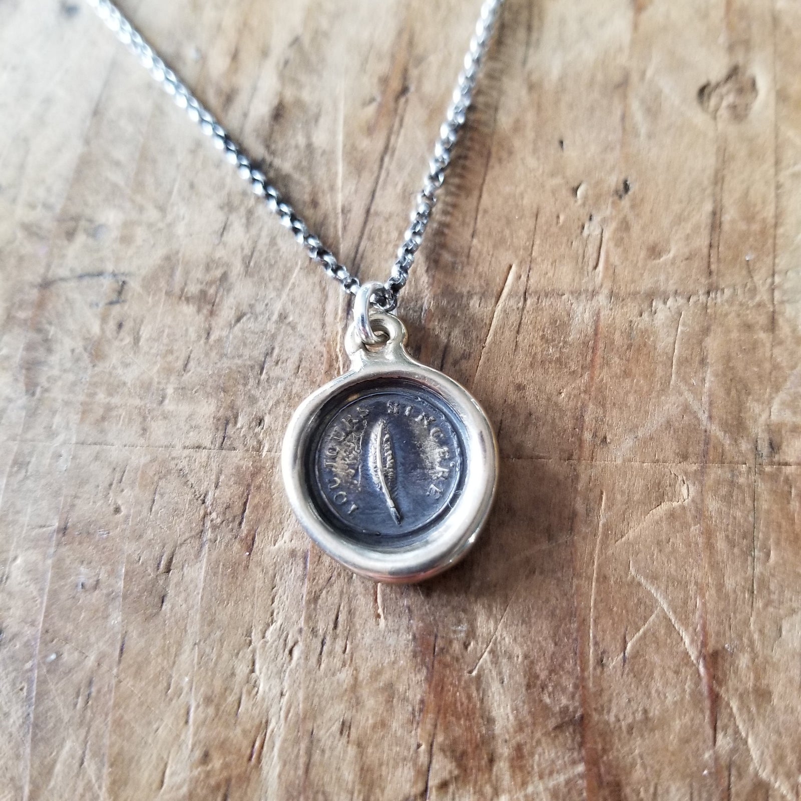 Bronze Always Sincere Victorian Whimsy Wax Seal Necklace