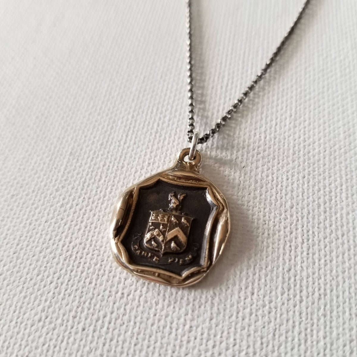Bronze Carpe Diem Wax Seal Necklace of a Squirrel and Owls &#39;Seize the Day&#39;