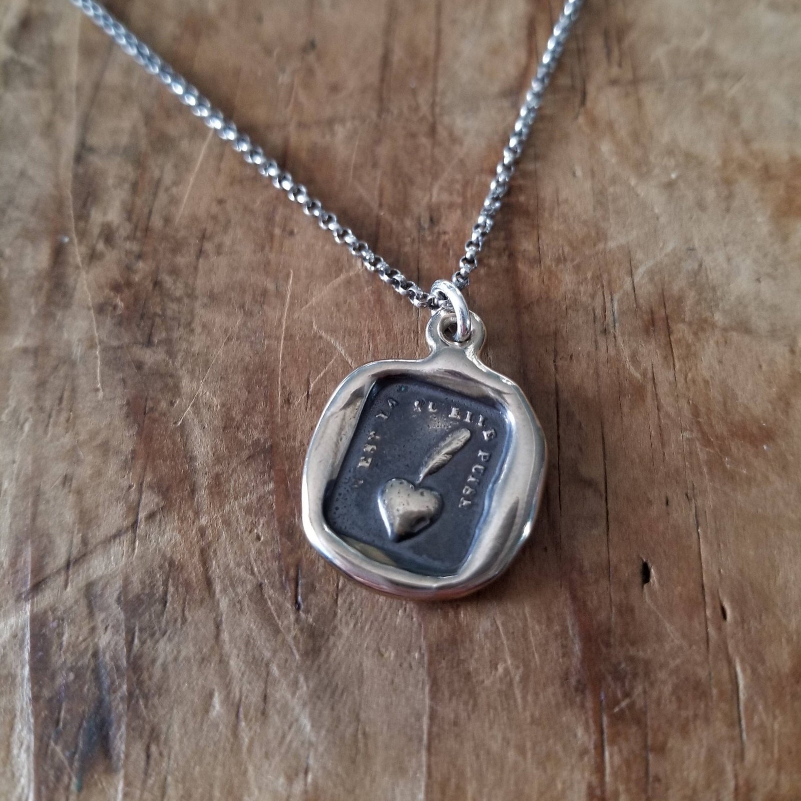 Bronze Heart and Feather Necklace -  My heart is sincere