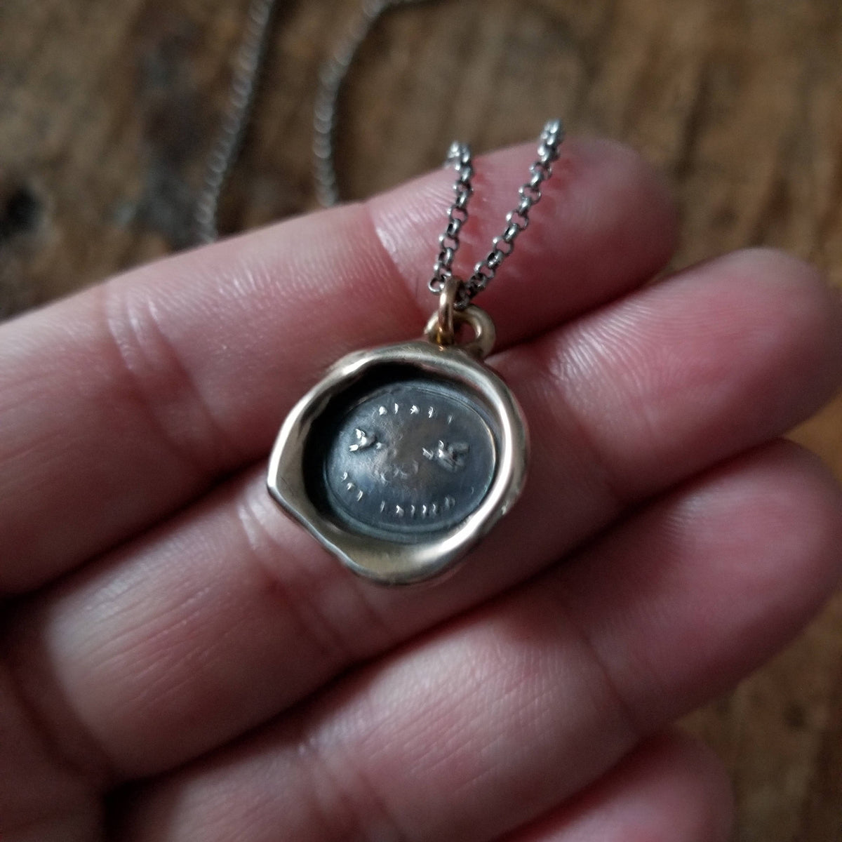 Bronze Two Doves Wax Seal Necklace - Apart Yet United