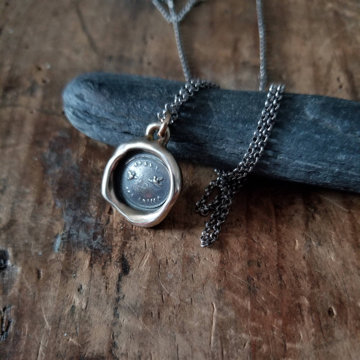 Bronze Two Doves Wax Seal Necklace - Apart Yet United
