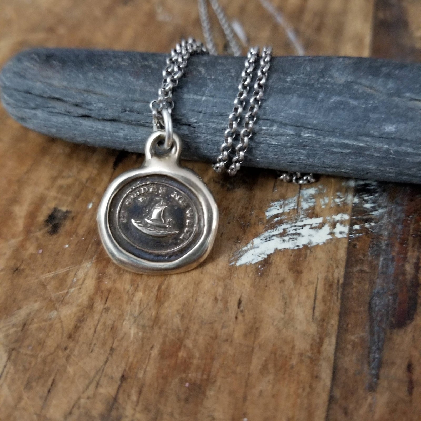 Bronze Guiding Star Necklace - Cupid's Sailing Boat and North Star - It Guides me well