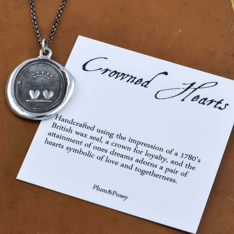 Loyalty and Love Crowned Hearts Wax Seal Necklace in Bronze