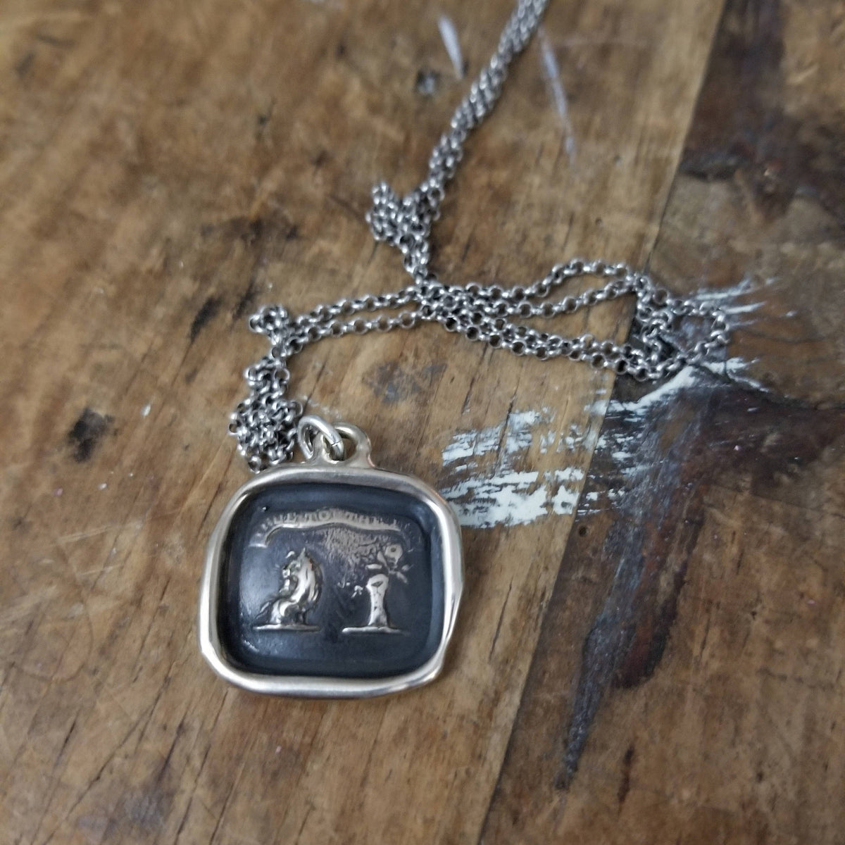 Bronze Lion and Rose Necklace - True to the End