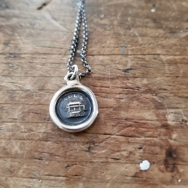 Bronze Wax Seal Wishing Well Pendant - All&#39;s Well