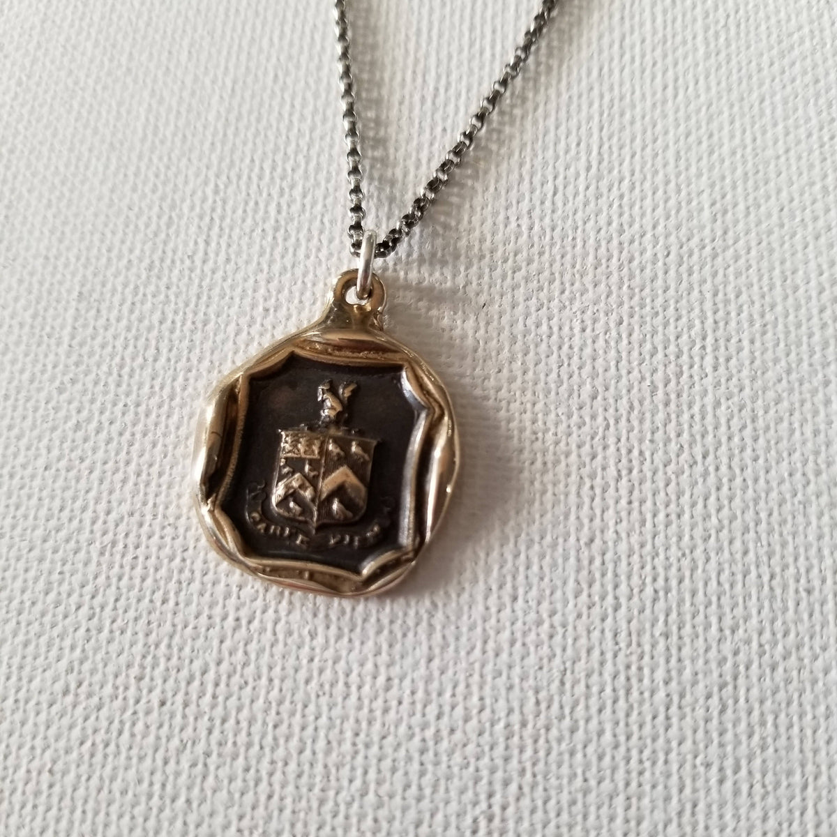 Bronze Carpe Diem Wax Seal Necklace of a Squirrel and Owls &#39;Seize the Day&#39;