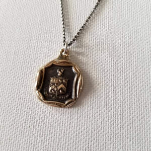 Bronze Carpe Diem Wax Seal Necklace of a Squirrel and Owls 'Seize the Day'