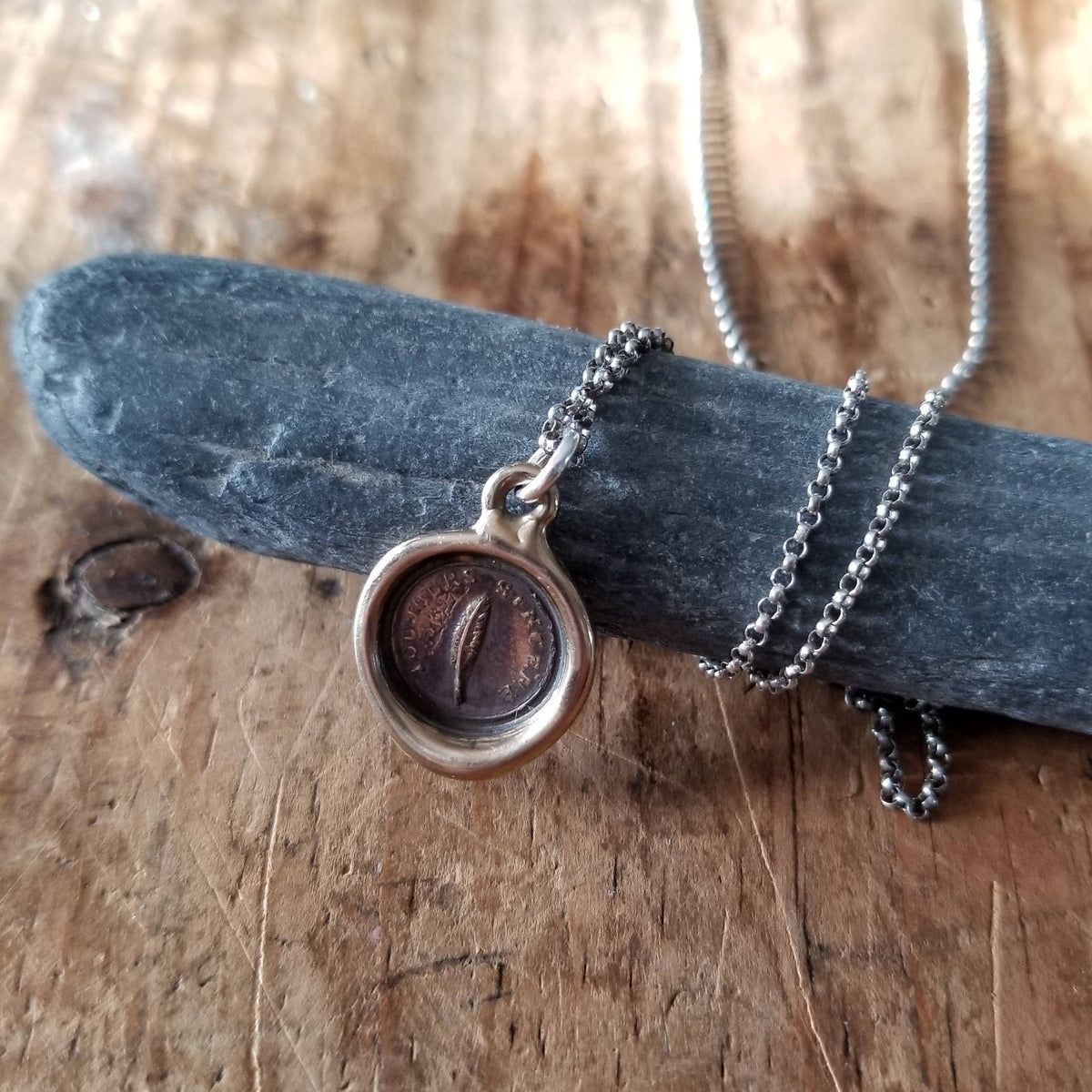 Bronze Always Sincere Victorian Whimsy Wax Seal Necklace