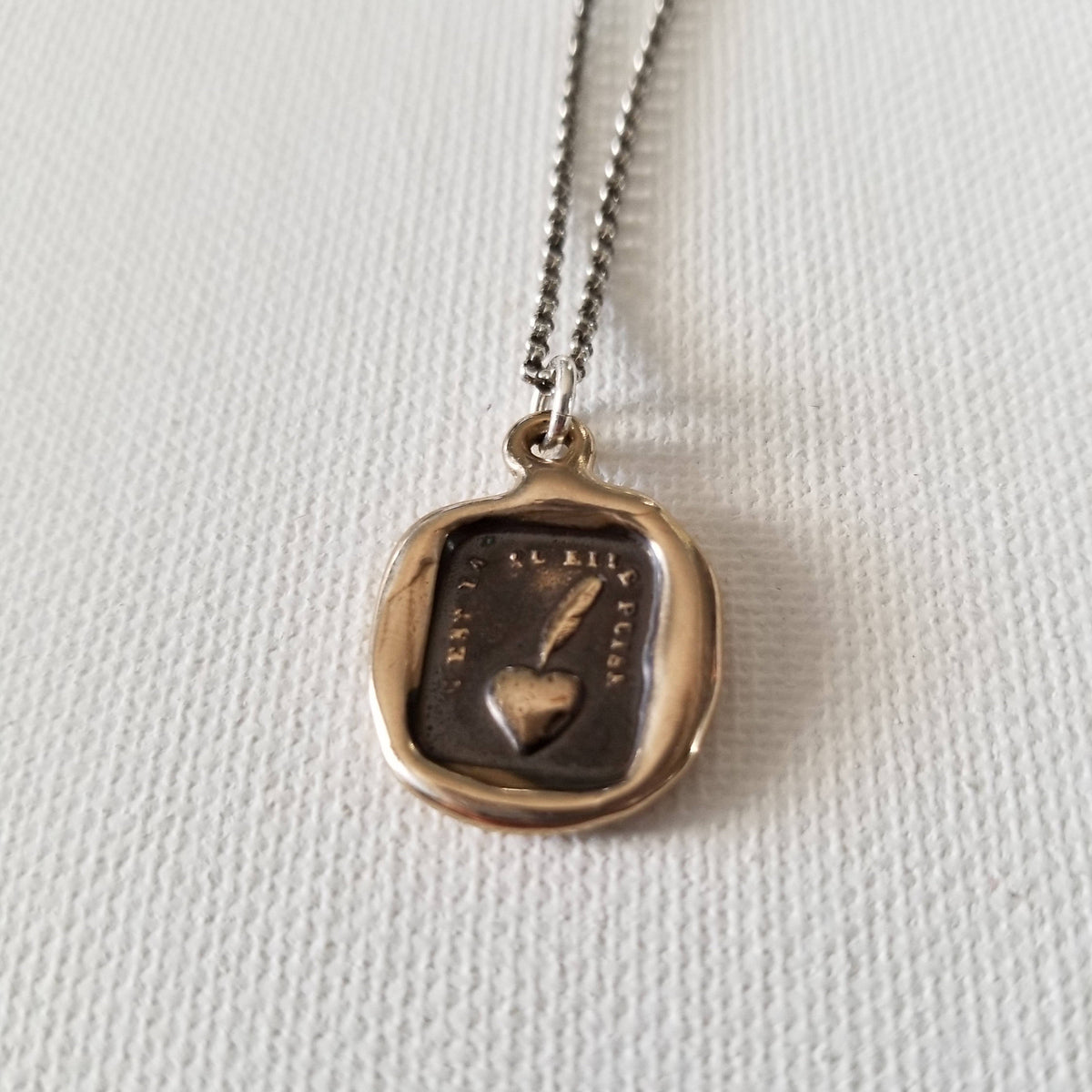 Bronze Heart and Feather Necklace -  My heart is sincere