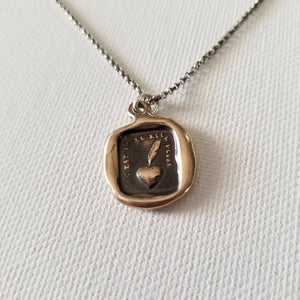 Bronze Heart and Feather Necklace -  My heart is sincere