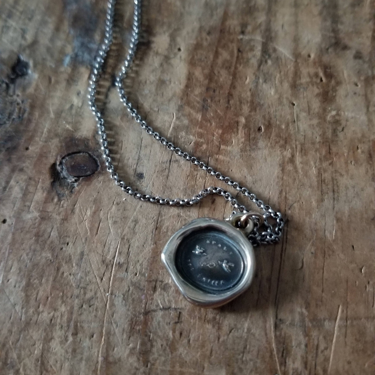 Bronze Two Doves Wax Seal Necklace - Apart Yet United