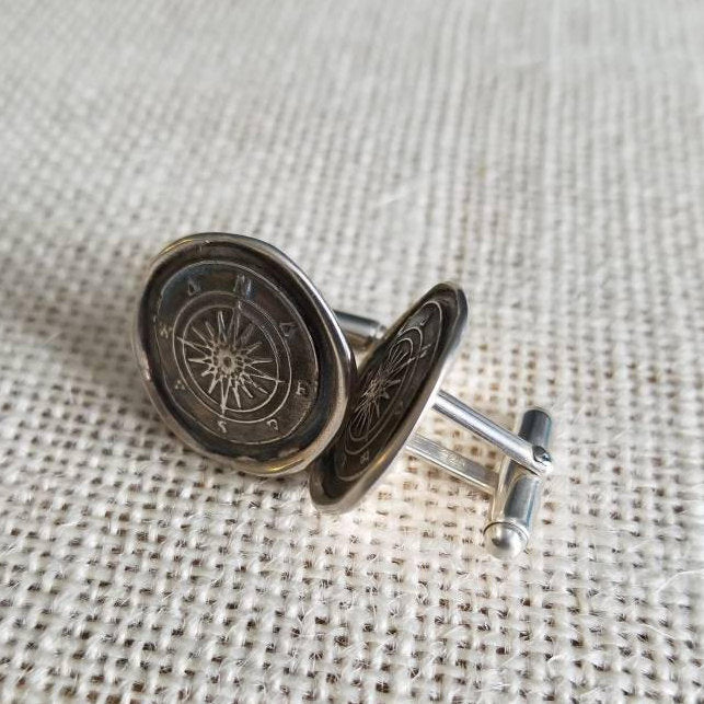 Compass Silver Mens Cufflinks