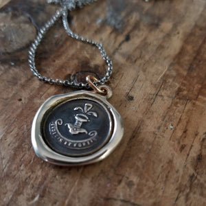 Bronze Loyalty Wax seal necklace in Latin from antique seal - Fidelis et Fortis - Loyal and Strong