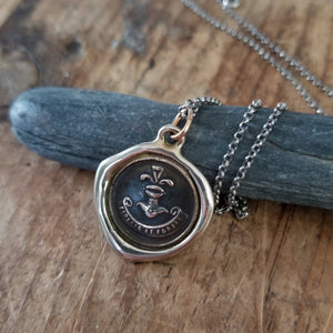 Bronze Loyalty Wax seal necklace in Latin from antique seal - Fidelis et Fortis - Loyal and Strong