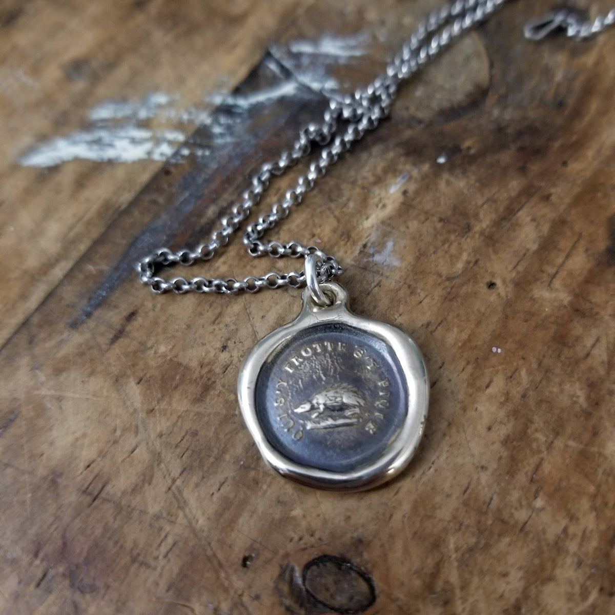 Bronze Hedgehog  Necklace - Not without my defences