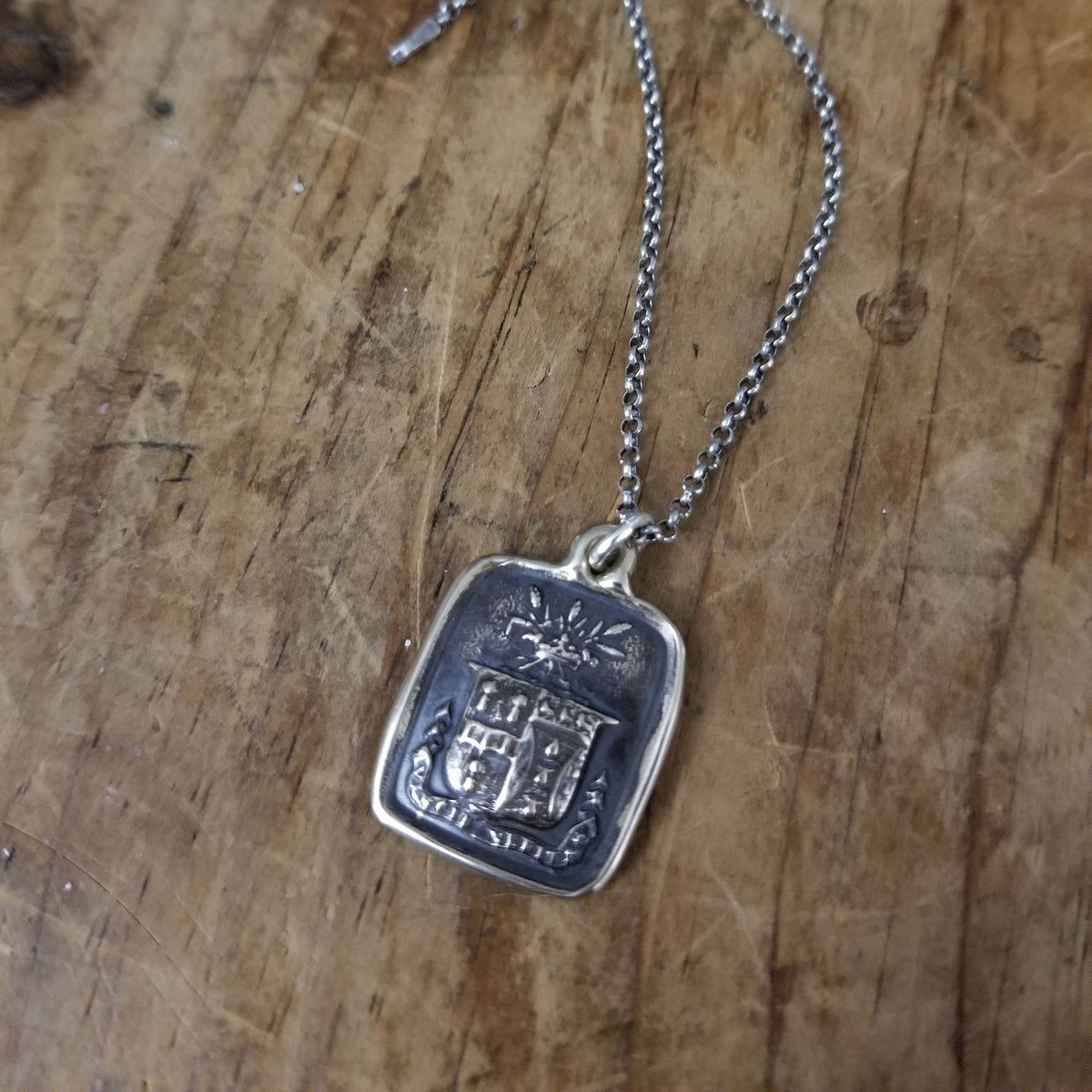 Bronze Truth Prevails Wax Seal Necklace - Wheat and Crown