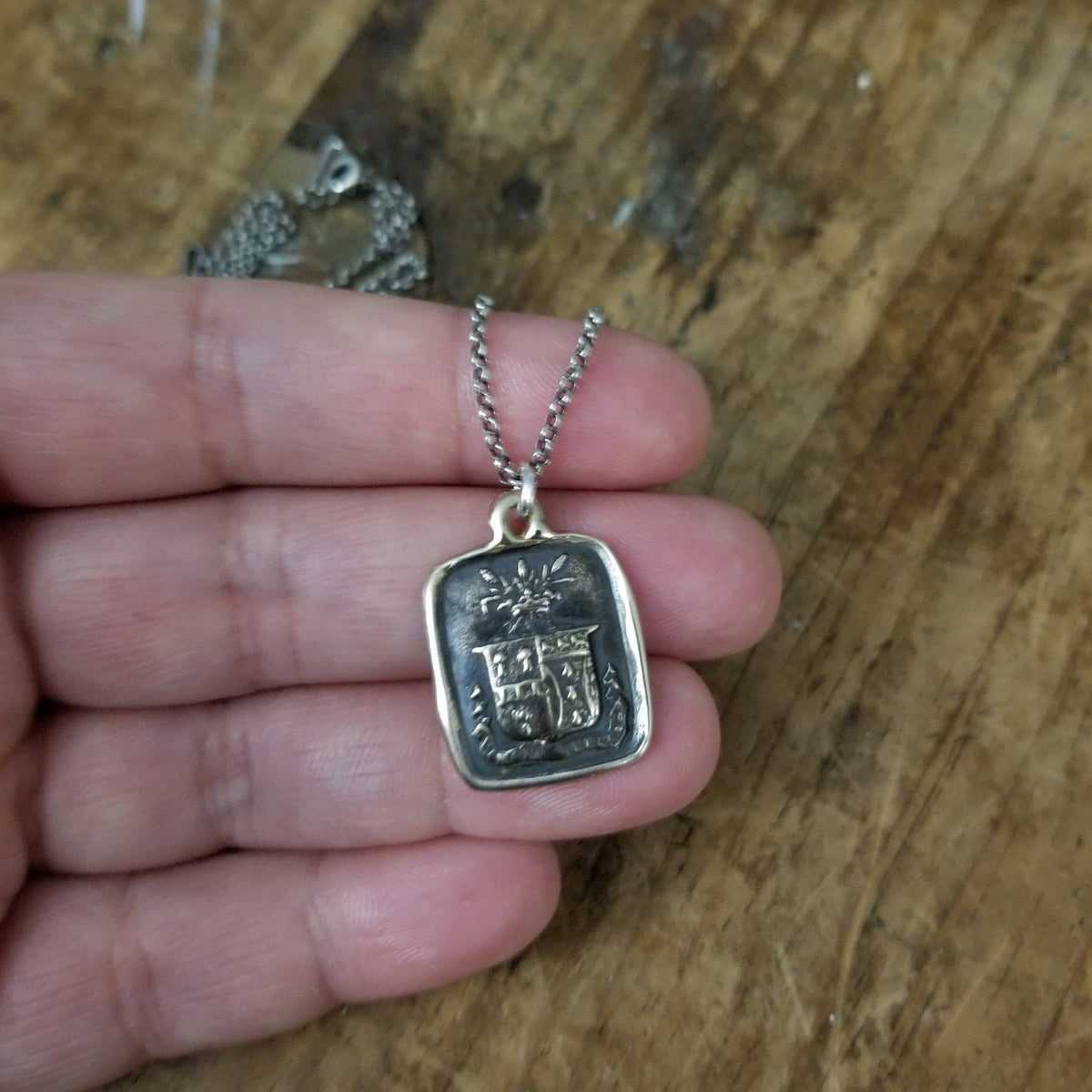 Bronze Truth Prevails Wax Seal Necklace - Wheat and Crown