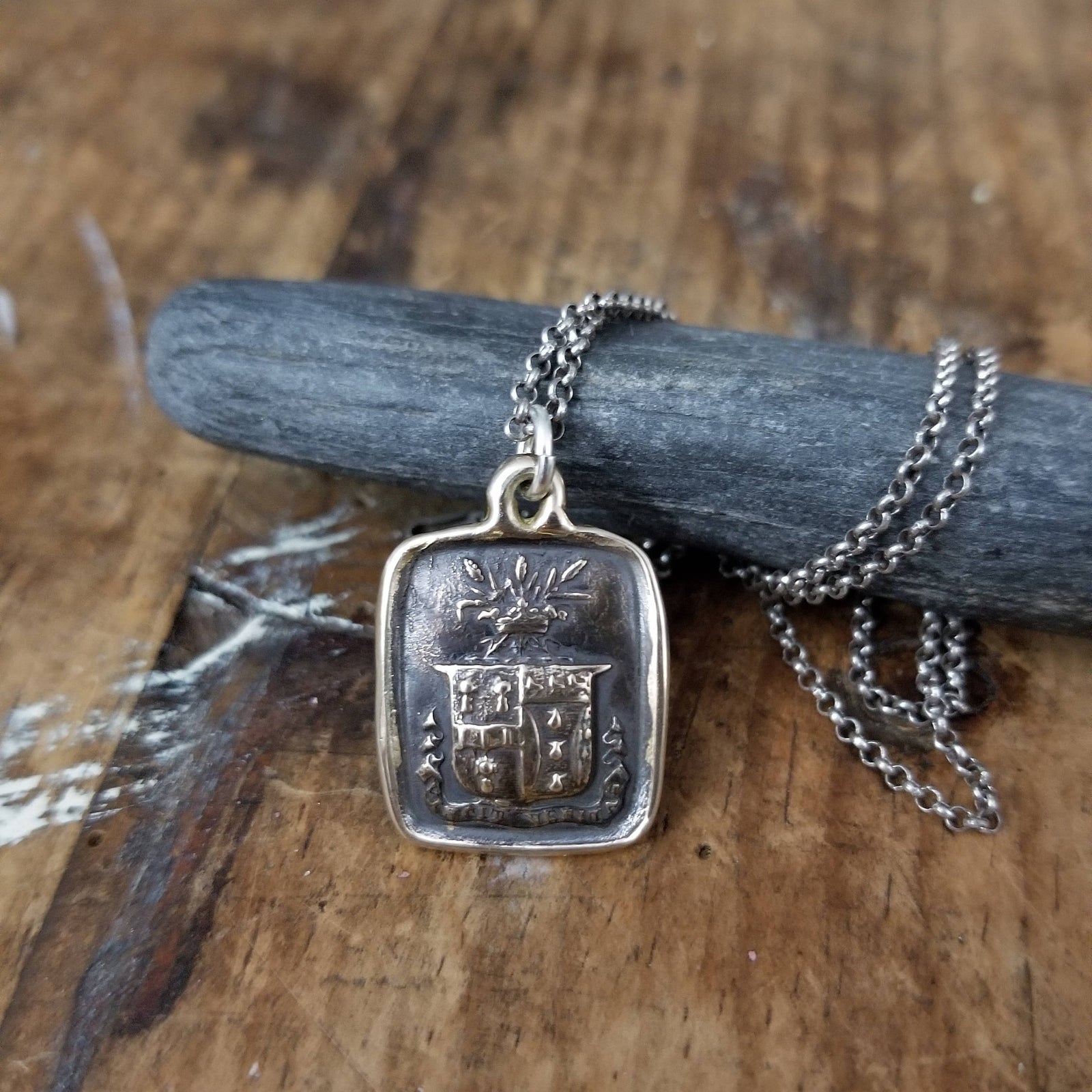 Bronze Truth Prevails Wax Seal Necklace - Wheat and Crown