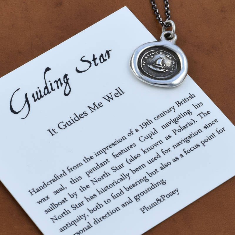 Bronze Guiding Star Necklace - Cupid&#39;s Sailing Boat and North Star - It Guides me well