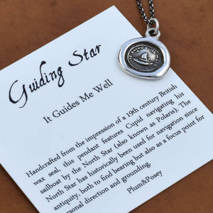 Bronze Guiding Star Necklace - Cupid's Sailing Boat and North Star - It Guides me well