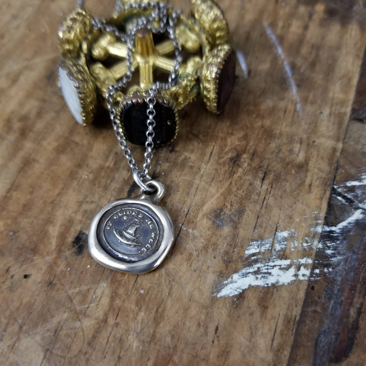 Bronze Guiding Star Necklace - Cupid&#39;s Sailing Boat and North Star - It Guides me well