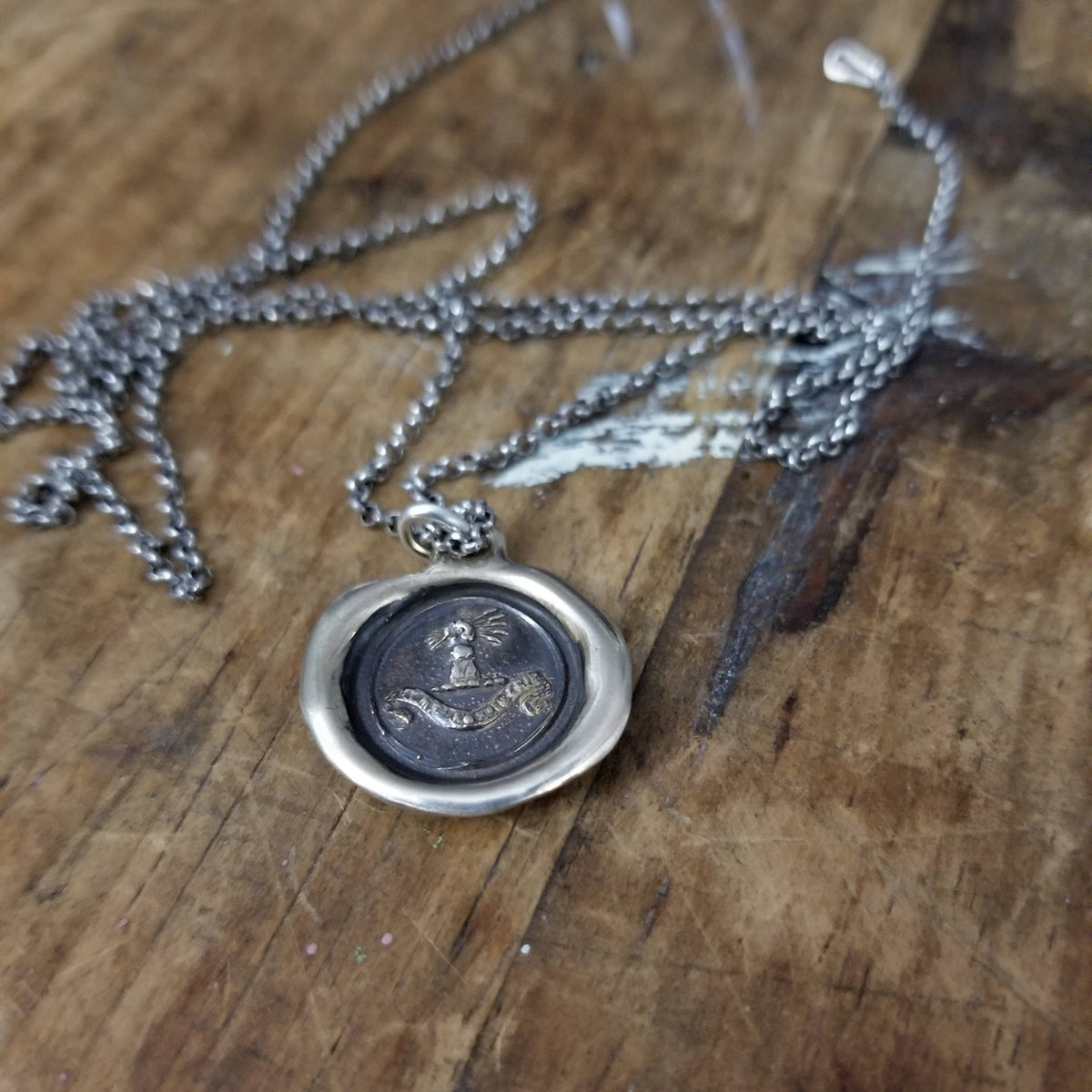 Bronze Confidence Wax Seal Necklace - Fist full of wheat - My Harvest Will Arrive