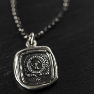 Courage and Challenge necklace wax seal jewelry - with two Latin mottos