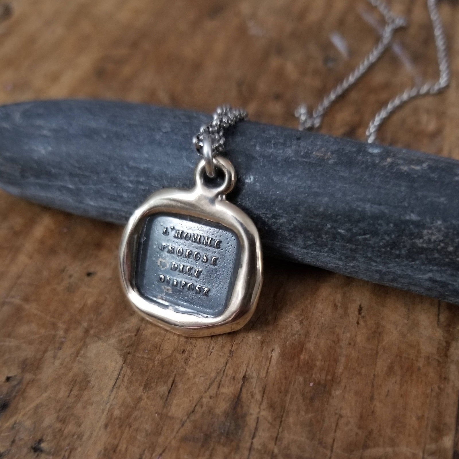 Bronze Man proposes, God disposes Necklace in French