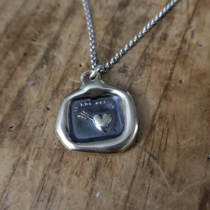 Bronze Love Hurts Heart Necklace - Arrow Pierced Heart Wax Seal Pendant