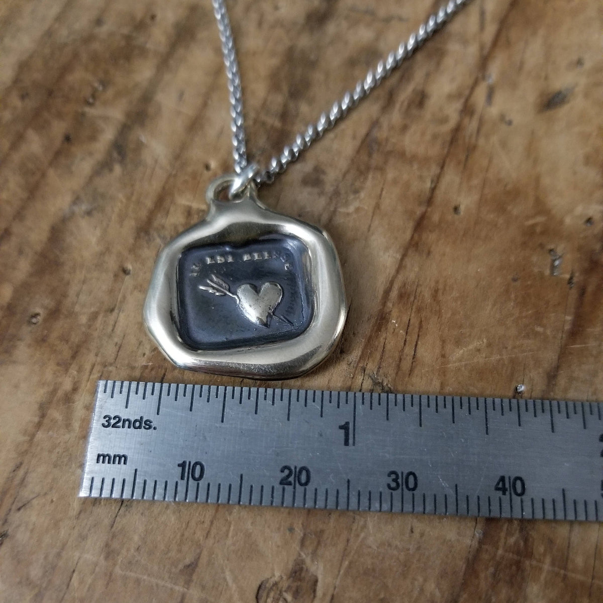 Bronze Love Hurts Heart Necklace - Arrow Pierced Heart Wax Seal Pendant