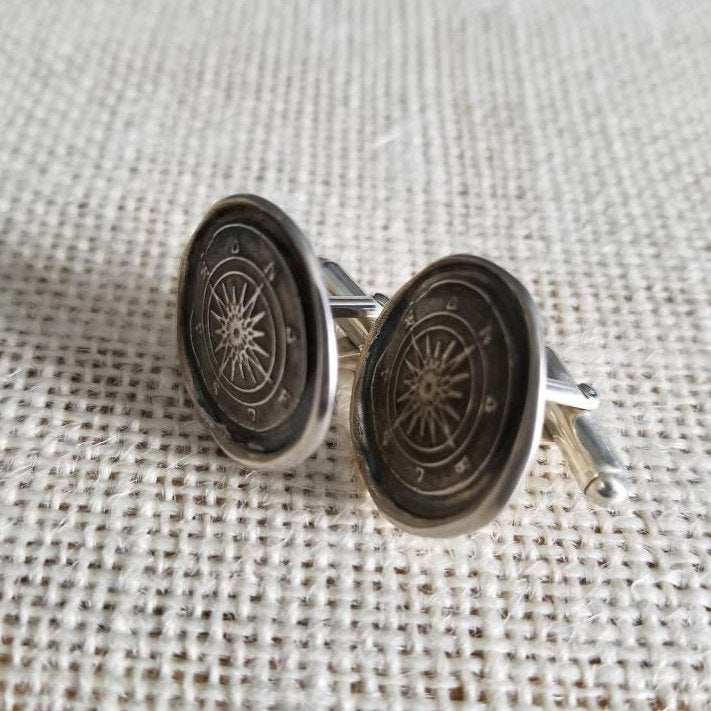 Compass Silver Mens Cufflinks