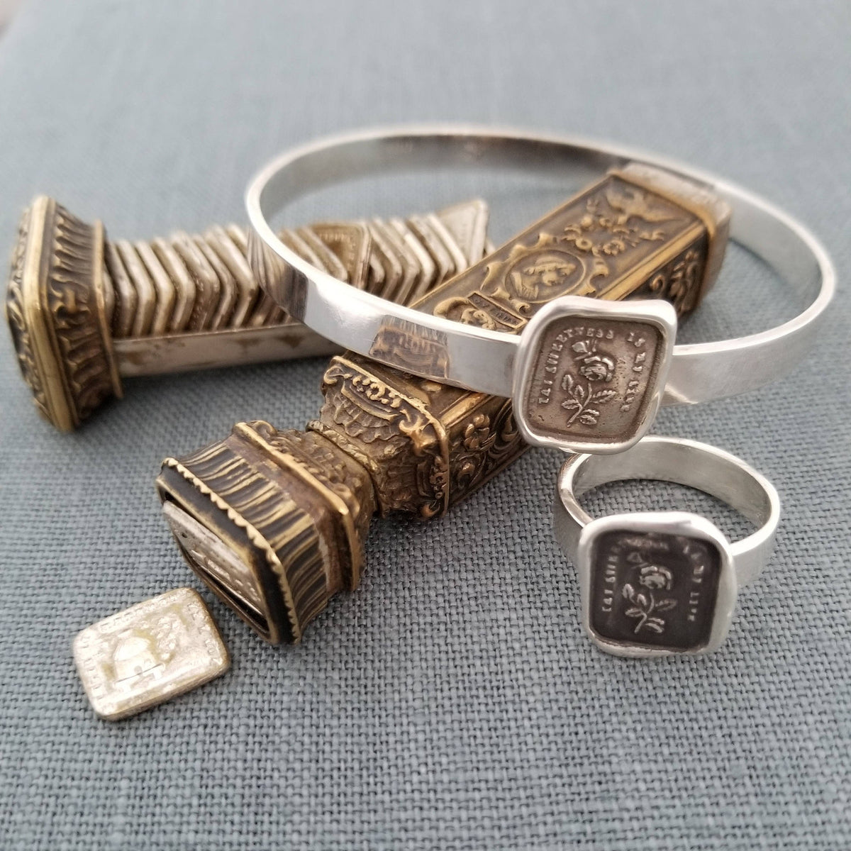 Elephant Wax Seal Bangle - Rose and Butterfly