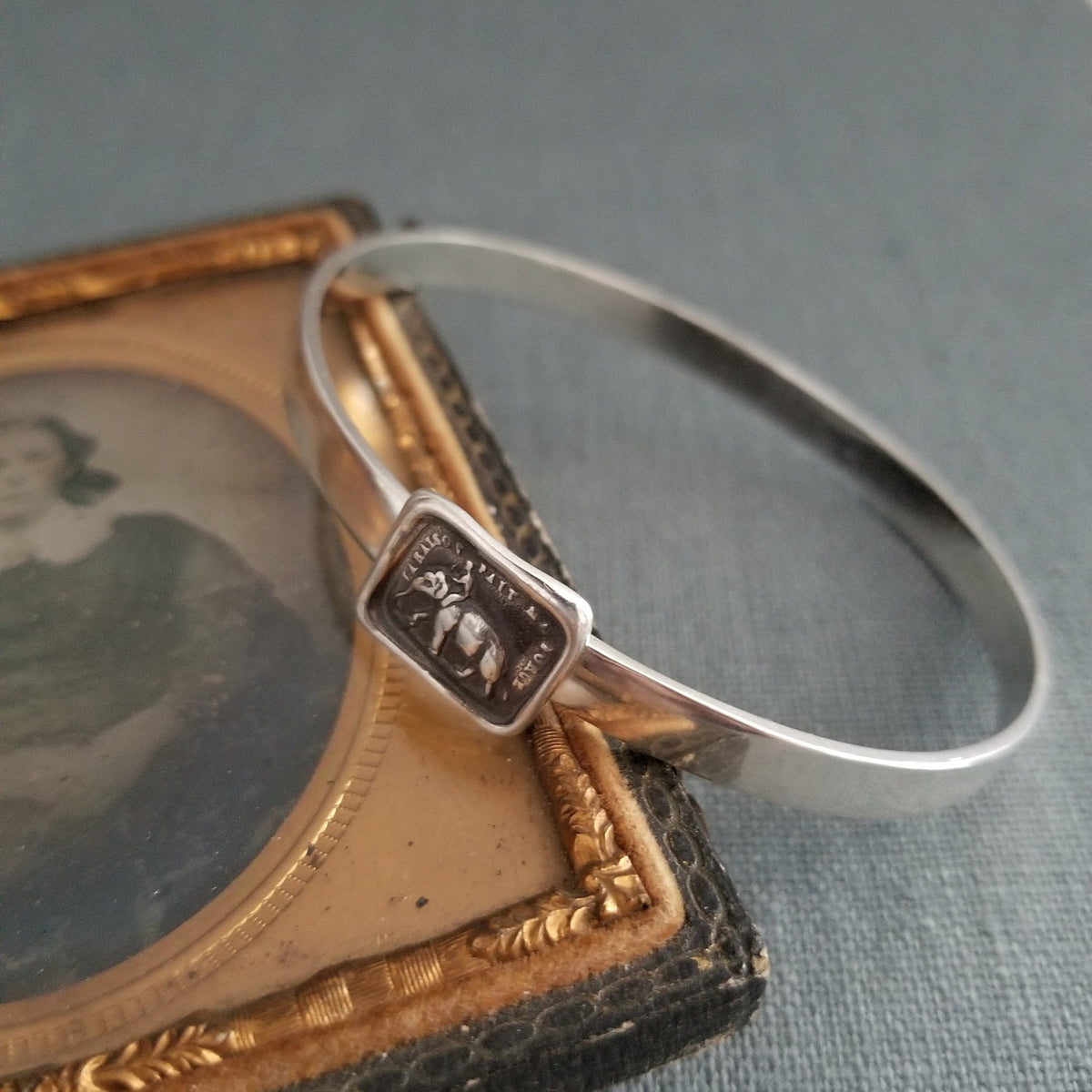 Elephant Wax Seal Bangle - Rose and Butterfly