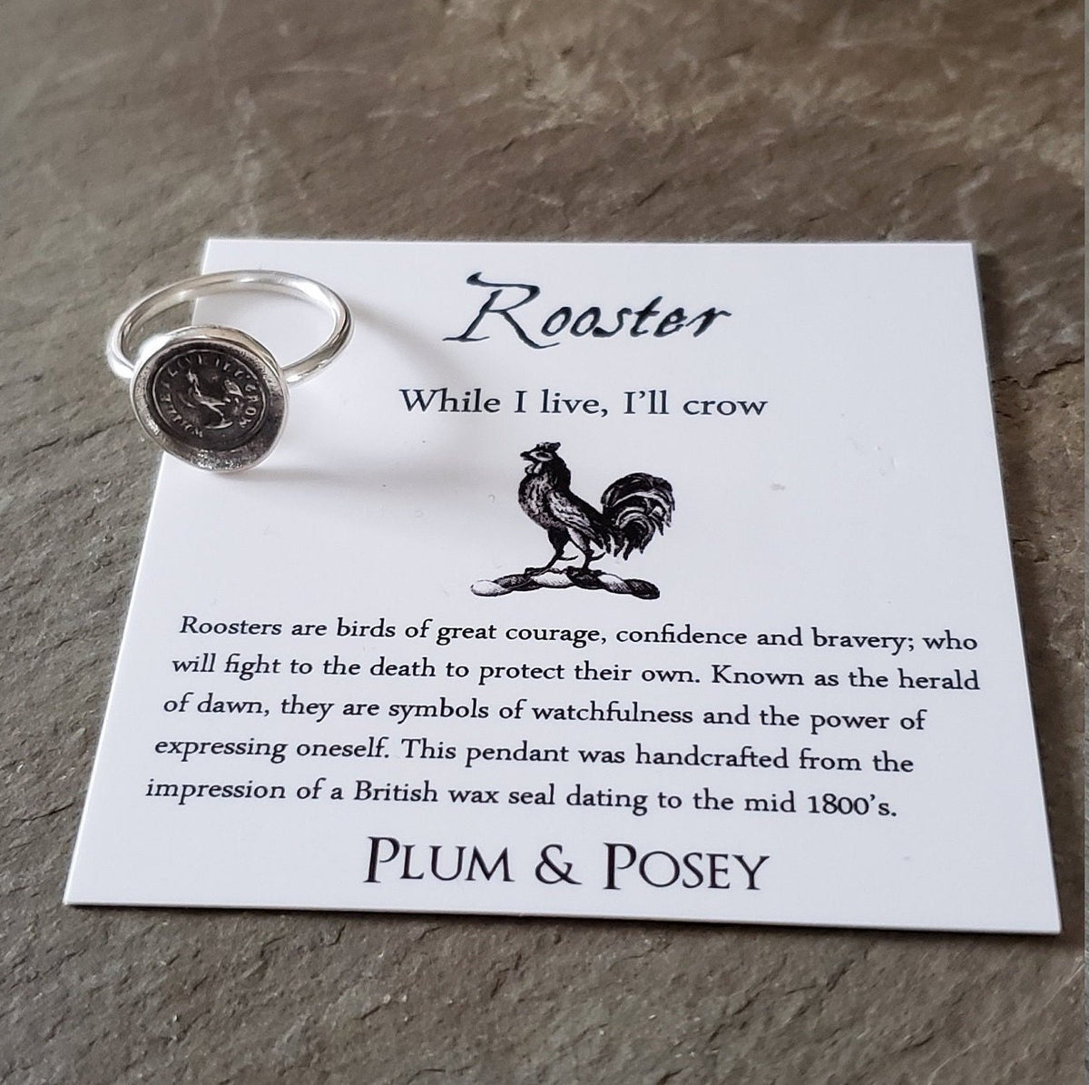Rooster - While I live I'll crow - Skinny Whimsy Ring